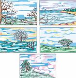 Sketches of landscapes with trees