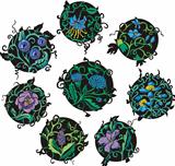 Round blue flower designs