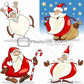 Cartoon Christmas Santa Clauses Set
