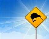 Kiwi Bird Yellow Sign on Blue