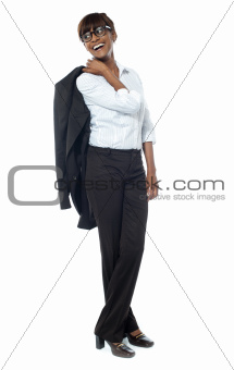 Full length of a female company manager