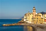 Beautiful Church and Castle in the Village of Camogli, Italy