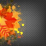 Abstract Metal Background With Orange Blob And Leaf
