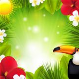 Green Background With Tropical Elements And Flowers