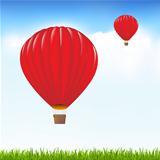 Red Hot Air Balloons Floating In Sky
