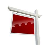 Red Real Estate Sign with House Silhouette with Clipping Path.