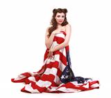  Pin Up Girl in Studio With American Flag