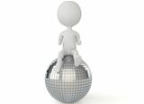 3d humanoid character sitting on a disco ball
