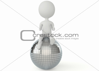 3d humanoid character sitting on a disco ball