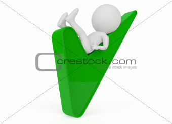 3d humanoid character lying on a right sign
