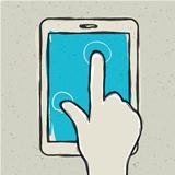 Abstract hand touching digital tablet. Vector illustration, 