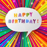Happy birthday card on colorful rays background. Vector, EPS10