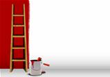 Wooden ladder with red paint half finish