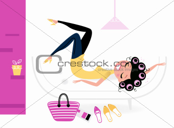 Pretty fashion female relaxing in her room