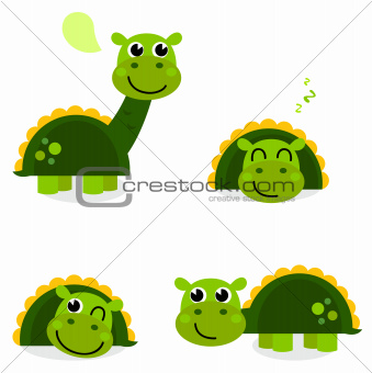 Cute green dinosaur set isolated on white