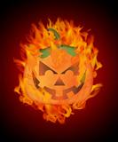 Halloween Carved Pumpkin with Flames Background