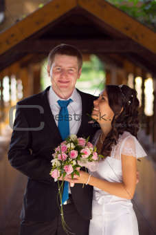 Portrait of young newlyweds