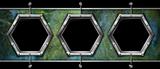 Three Hexagonal Metal Frames on a Grunge Wall