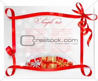 Holiday background with red gift bow with gift boxes  Vector