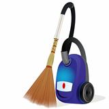 A vacuum cleaner with a broom