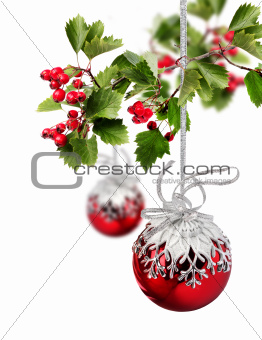 Red Christmas balls hawthorn