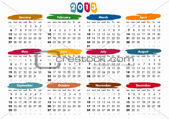 2013 calendar - sundays first