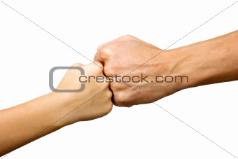 big hand and little hand as fists together