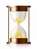 Time is money . Coins falling in the hourglass.