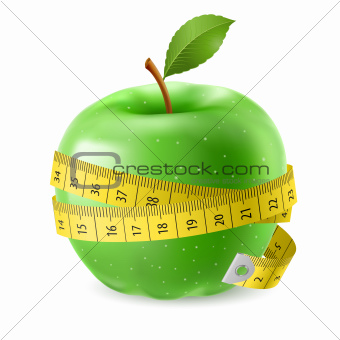 Green apple and measure tape