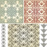 2 Vector Seamless Vintage Floral Patternsand 2 Retro Brushes