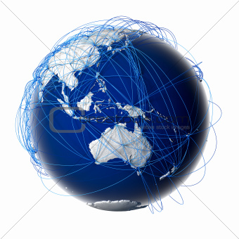 Major global aviation routes on the globe