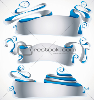 Abstract grotesque style silver banners.