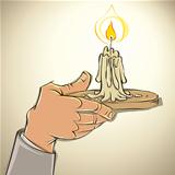 Hand with candle, vector illustration.