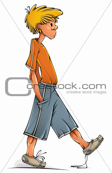 Funny walking teenager boy.