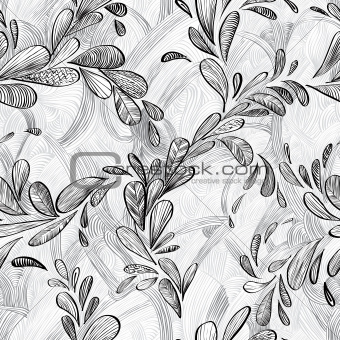 Abstract monochrome lined floral background.