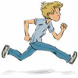Running and hurrying teen boy.