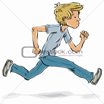 Running and hurrying teen boy.