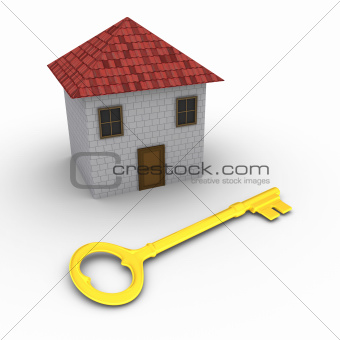 House with key in front of it