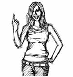 Sketch happy girl with finger