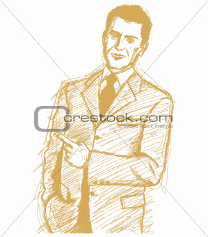 Sketch Business Man Shows Something With Finger