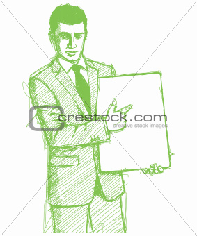 Sketch businessman with empty write board