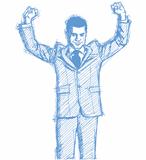 Sketch businessman with hands up