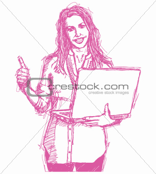 Sketch female with laptop shows well done