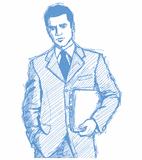 Sketch Businessman With Laptop