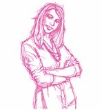 Sketch young business woman with crossed hands