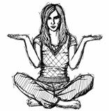 Sketch woman in lotus pose with open hands