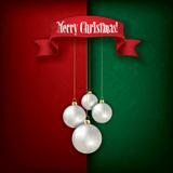 grunge greeting with Christmas decorations on red green backgrou