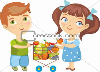 Children Purchase vegetables Isolated