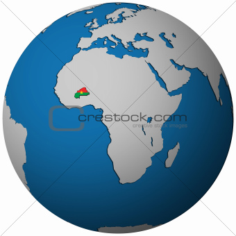 burkina faso flag on globe map