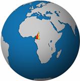 cameroon flag on globe map